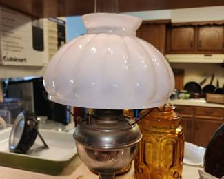 Antique Oil Lamp with Milk Glass Shade