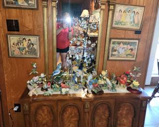 Vintage Console and Cool Gold - Gilded Mirror - Bird Figurines