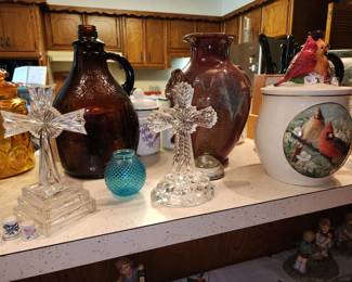 Crystal Crosses - One is a Waterford! - Cardinal Cookie Jar - Vintage Jugs