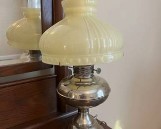 Antique Magnet Electrified Lamp with Chimney and Glass Shade