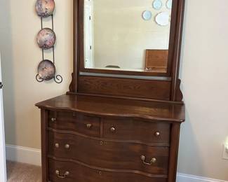 Antique Solid Wood Dresser with Mirror