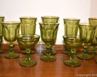 Imperial Old Williamburg Verde Green Footed Glassware