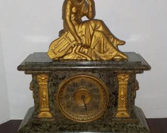 Ornate Seth Thomas Vintage Mantle Clock with Separate Gold Tone Lute Player Adornment on Top