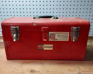 Vintage Red Metal Waterloo Industries 18in Handymans Tool Box