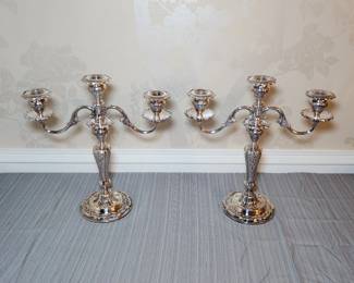 Lot 7 - Pair of Gorham "Louix XV" Silverplate 3-Light Candelabras