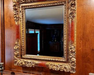 Lot 14 - Gilt Faux Burl Wood Beveled Mirror