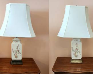 Lot 38 - Pair of Asian Style Floral Ceramic Table Lamps