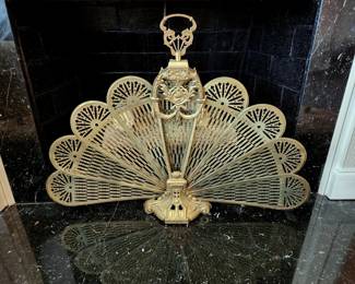 Lot 47 - Brass Folding Peacock Fan Fireplace Screen