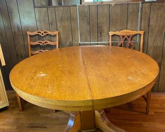 Heavy wooden table and 2 chairs 