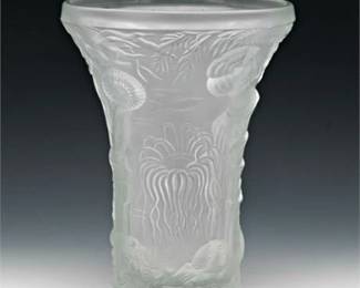 Lot 001  
Frosted Crystal Glass Sea Life Vase Josef Inwald Barolac Large
