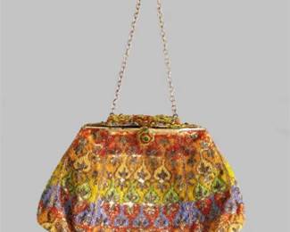 Lot 017  
Antique Micro Beaded Purse Ca 1910's Fleur De Lis Pattern