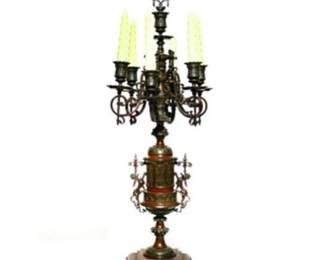Lot 026   
Antique French Ormolu Mounted Candelabra Bronze Patinated Rouge Griotte Marble