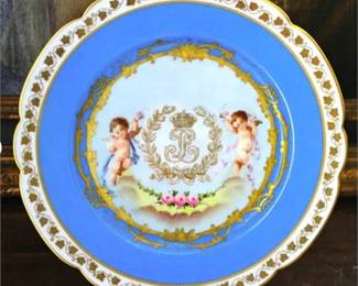 Lot 041  
Antique Blue Celeste Sevres Porcelain Plate Louis Philippe