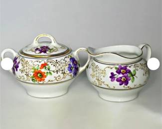 Lot 046   
Vintage Dresden Floral Porcelain Sugar Bowl and Creamer By Zeh Scherzer Germany