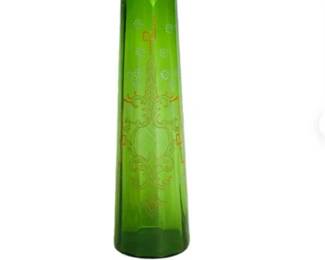 Lot 069  
Antique Art Deco Green Glass Vase Enamel Decoration