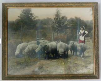 Lot 130  
Antique Large Photograph Original Tinted Hand Colored German Maid or Shepherdess