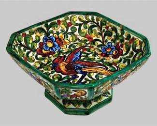 Lot 137  
Vintage Italian Majolica Footed Bowl Hand Painted Bird of Paradise