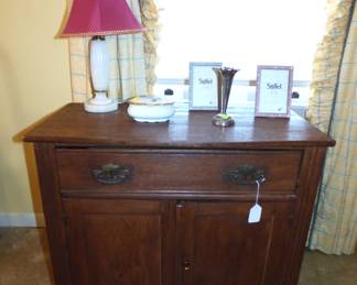 Antique oak Wash Stand, Onyx lamp
