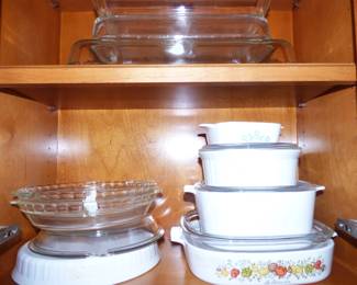 Corningware, Pyrex Pie plates, Glass Casserole dishes
