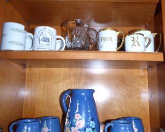 Vintage Hand painted Pottery Pitcher with 4 mugs