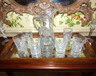 Vintage Crystal Pitcher with Tumblers