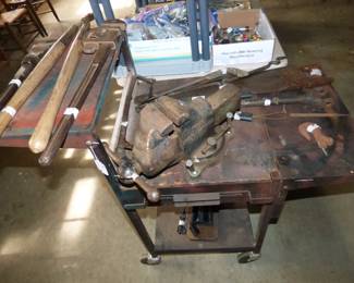 Antique Tools on 2-tier Metal Cart