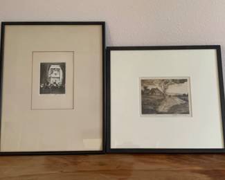 2 Signed John W. Gregory Lithos - Church Puppet Show & Storm Over Cape Cod