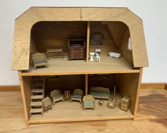 Vintage Cottage Dollhouse w/ Tootsietoy Furniture