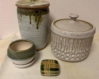 MCM Vibe Handmade Pottery Canisters, Dish, & Trinket - Signed