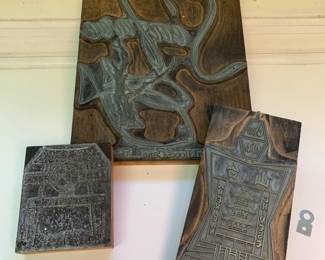 Metal Printing Plates on Wood Blocks - Seafare Hood Canal