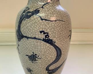 20th Century Chinese Blue & White Crackle Dragon Vase