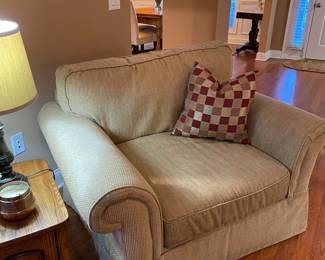 Chair and a half, side table, lamps