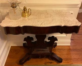 Antique marble topped table (marble top was cracked and has been repaired)
