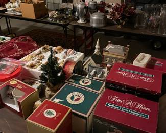 Christmas village houses and figurines, beautiful Nativity set, 6 foot lighted tree (not pictured), other Christmas decor