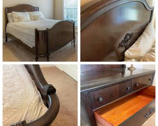 1920s Curved Walnut Full Size Bed. Dresser and Vanity with Bench also available.