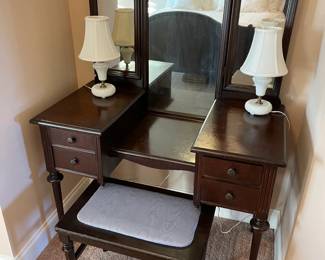 1920s Walnut Vanity with Bench
