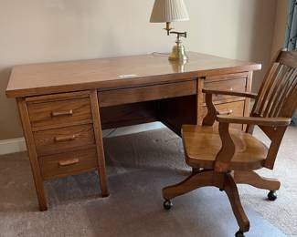 Solid oak executive desk with matching oak chair