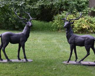 Exceptional Pair of Cast Iron Garden Stags