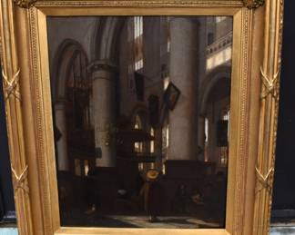 Dutch School, Interior of Oude Kerk, Delft, attrib. to Emanuel De Witte, 1650.  Oil on panel 16" x 12 1/2"