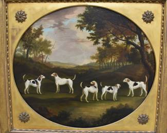 John Nost Sartorius, 1786 "English Foxhounds" oil on canvas  Frame 43" x 49 Sight 33" x 38"