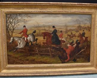 E. B. Herberte (1857-1893) "The Hunt" Frame 16 1/2" x 24 1/2" Sight 12" x 20