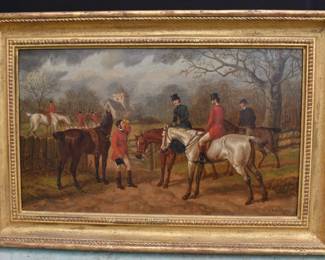 E. B. Herberte 1884 " After The Hunt" , oil on canvas Frame 16 1/2" x 24 1/2" Sight 12" x 20"