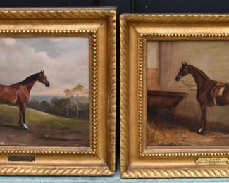 John E. Ferneley, (1782-1860) "Clasher & Clinker" oil on canvas, Sight Size 8 1/2" x 10 1/2", Frame 12" x 14"