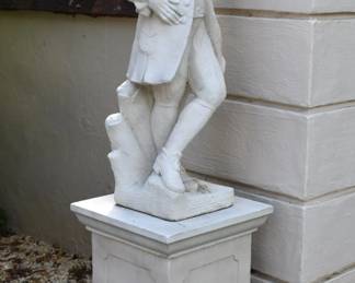 Pair of 18th Style English Cast Stone Figures On Pedestals, Husband & Wife.  Overall Height 72"