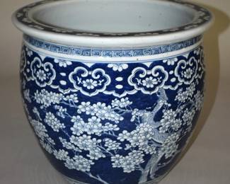 Antique Chinese Porcelain Blue & White Prunus Blossome Fish Bowl Height 14 1/2" Diameter 15 3/4"