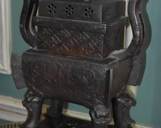 Antique Archaic Form Bronze Chinese Censer On Stand, Height 18 1/2" Width 12 3/4"