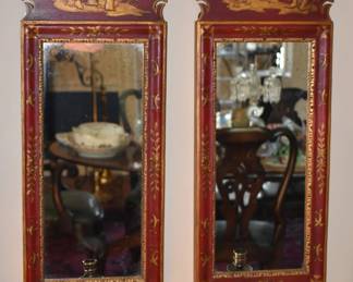 Fine Pair of Chinoiserie Mirrored Wall Sconces.