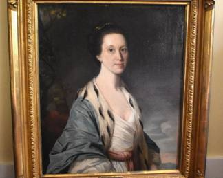 Early 19th Century American School Portrait Of Anne Hutchinson Heberton of Philadelphia, Original Gilt Carved Frame.  Sight 30" x 24" Frame 39" x 34"
