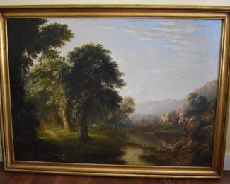 Large American Hudson River School Oil On Canvas, "Hunter In Landscape With Ducks, Sight 40 1/2" x 56 1/2" Frame 46 1/2" x 62 1/2" 