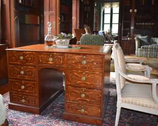 Exceptional George III Mahogany Marquetry Inlaid Partner's Desk
